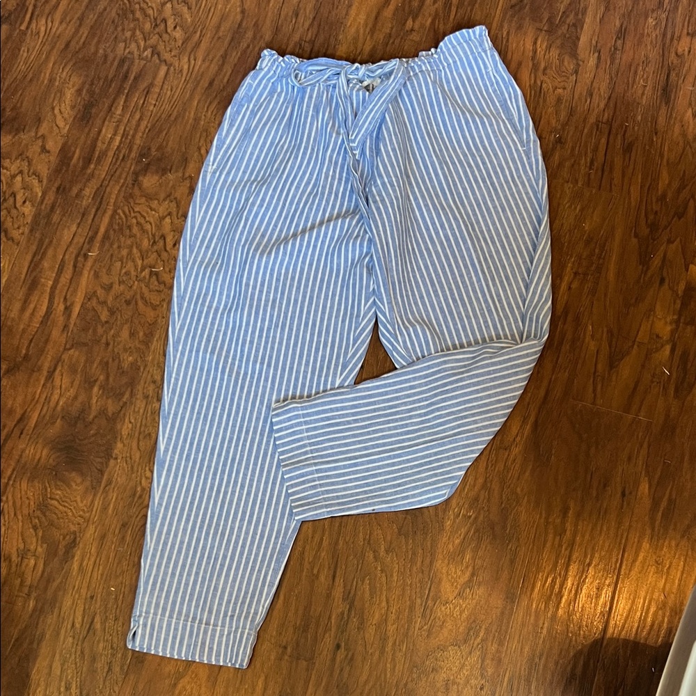 beachlunchlounge Blue and White Striped  drawstring pants 100% cotton